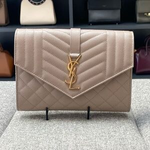 SAINT LAURENT Matelasse Cassandrea Wristlet/Clutch in Dark Beige